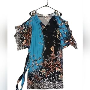 Jasmine Asymmetrical Dress in Blue and Black